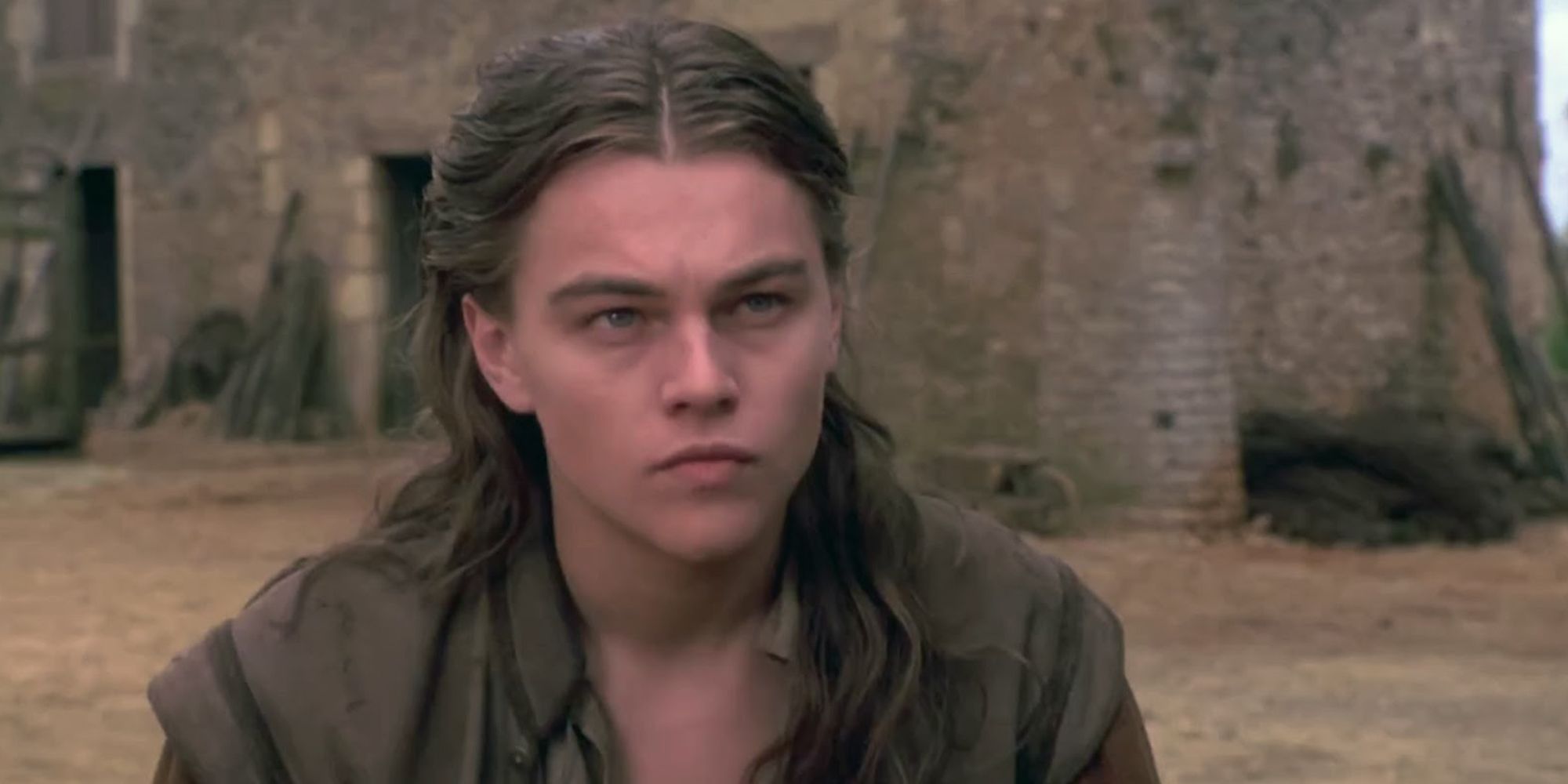 Leonardo DiCaprio as Phillippe Bourbon looking intently in The Man in the Iron Mask
