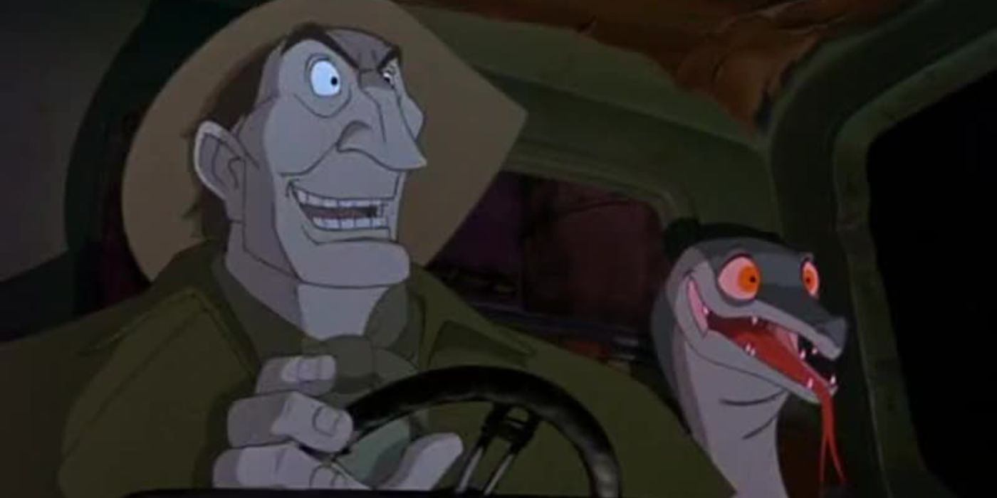 Percival C. McLeach and his pet goanna, Joanna, in The Rescuers Down Under