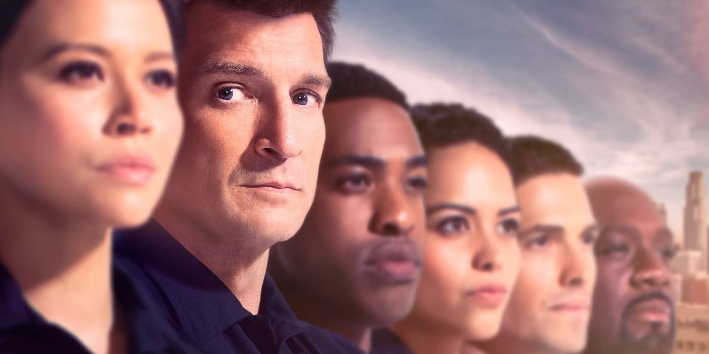 The Rookie cast poster with Nathan Fillion in focus