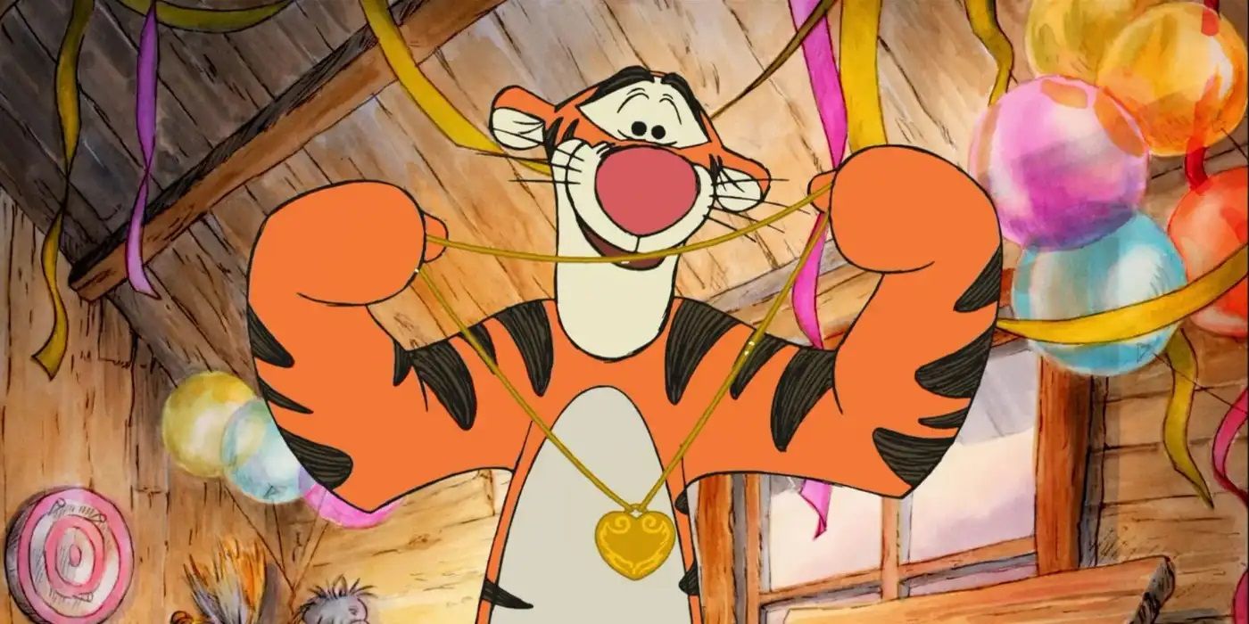 Tigger holding a locket and smiling in The Tigger Movie