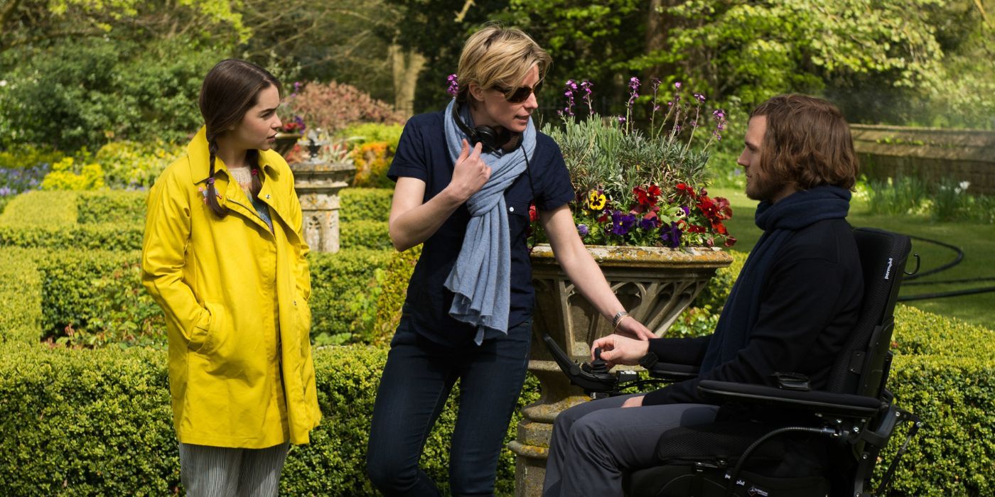 Thea Sharrock directing Emilia Clarke and Sam Claflin in Me Before You.