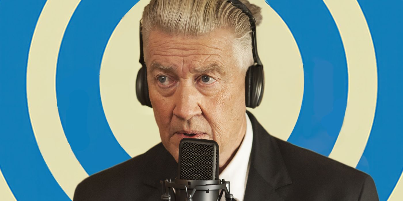 A custom image of David Lynch against a blue/white swirly background