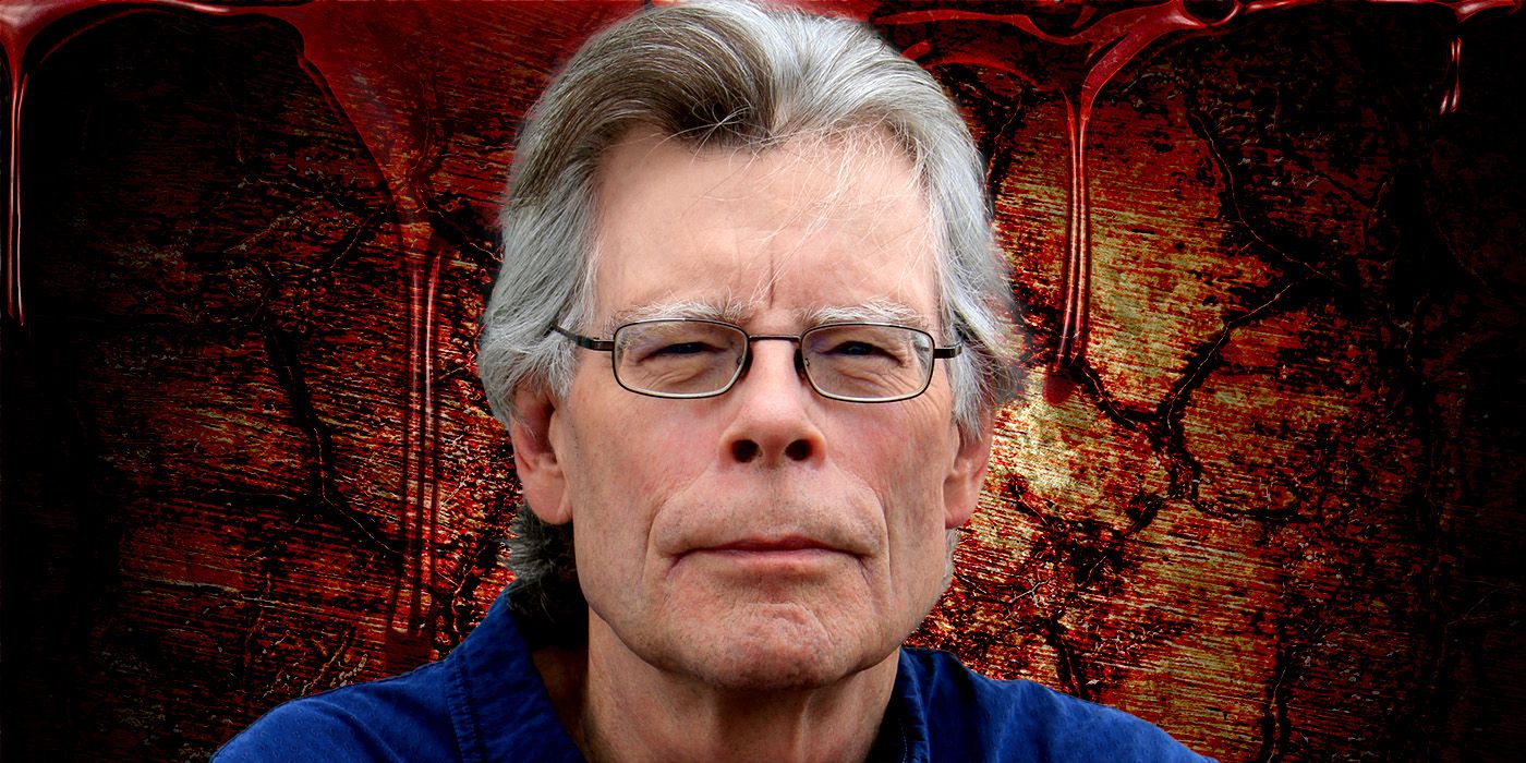 Stephen King's signature image with bloody cracked skin in the background.
