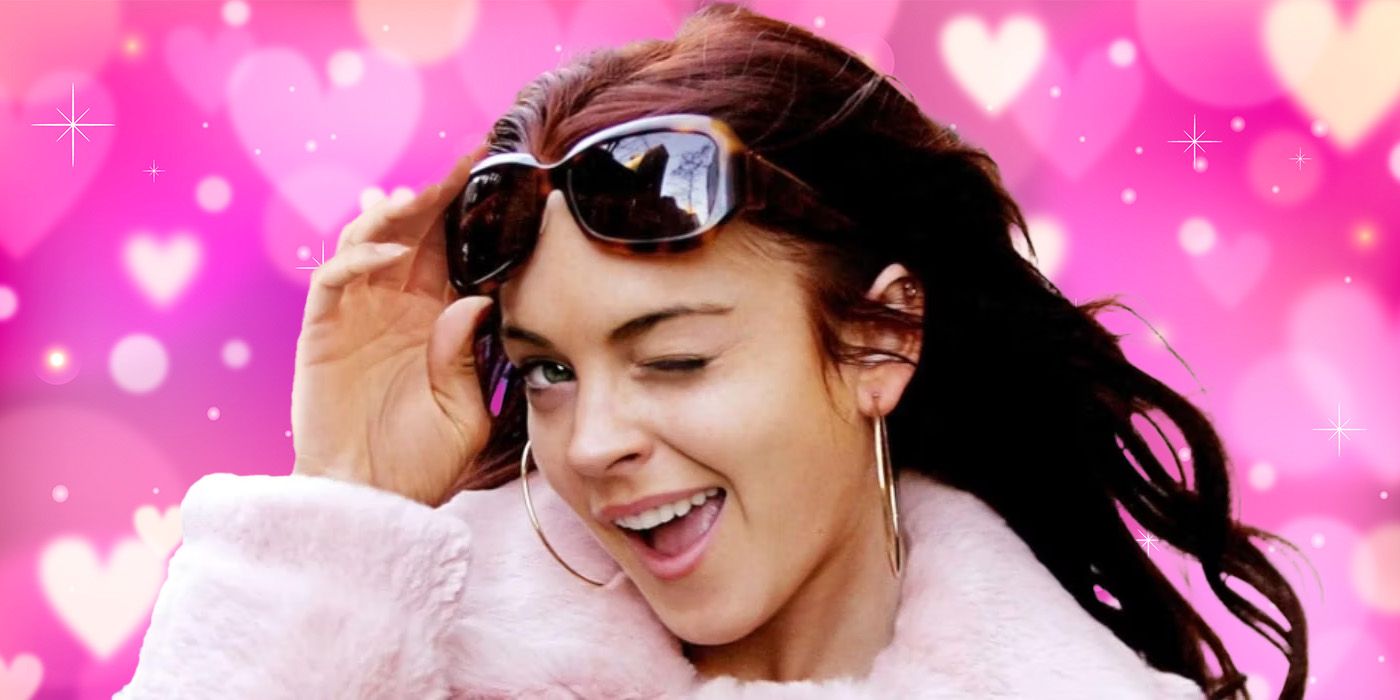 A custom image of Lindsay Lohan winking in Just My Luck against a pink background with hearts