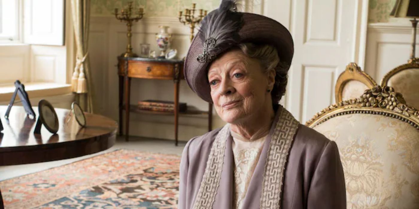 Violet Crawley, played by Maggie Smith, sitting and looking unimpressed in 'Downton Abbey.'