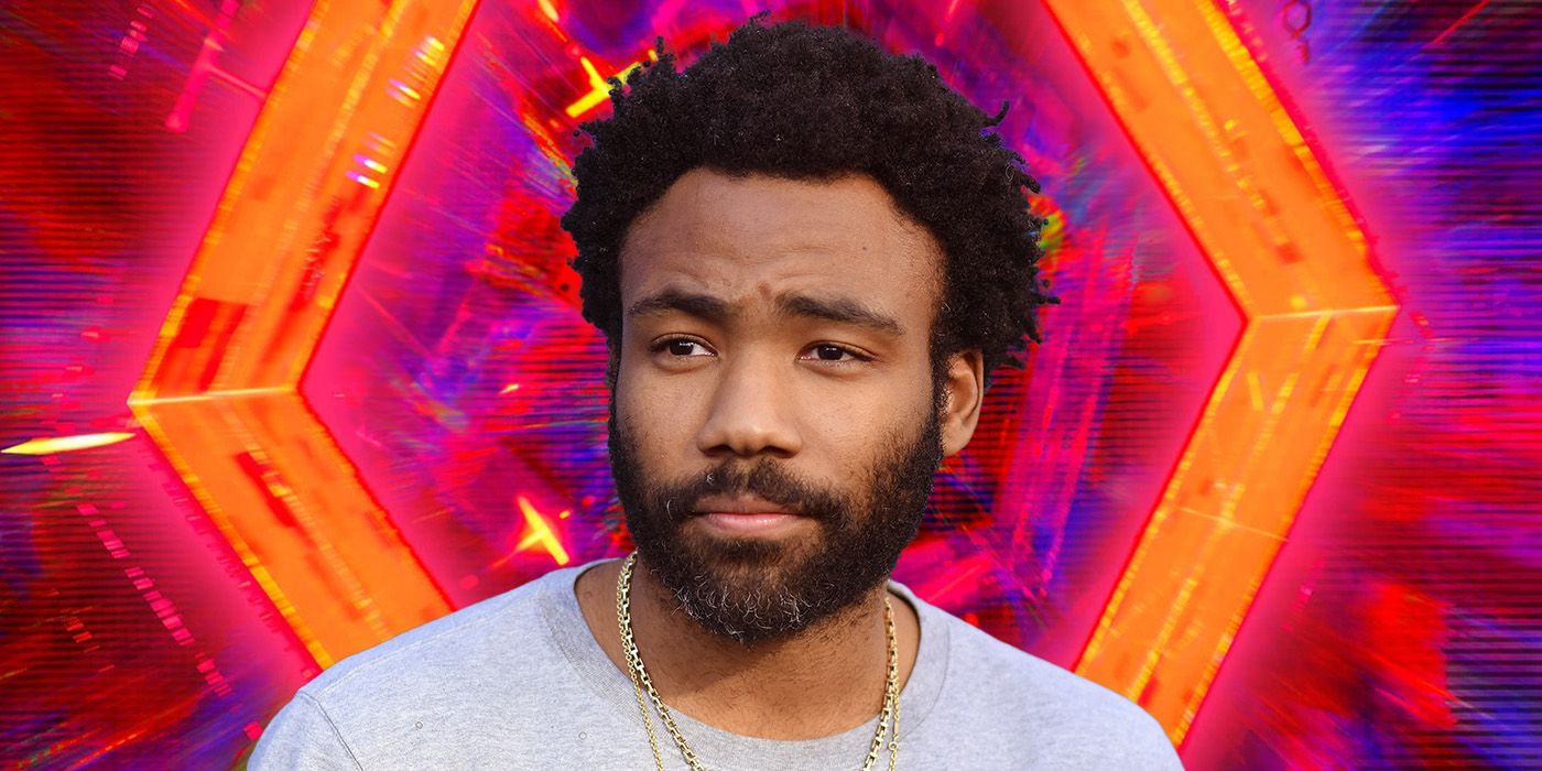 Donald Glover in front of a colorful background