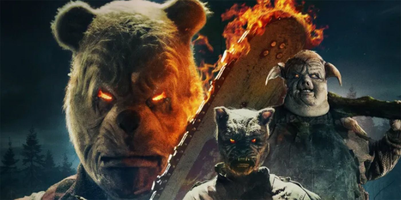 Horror versions of Pooh, Piglet & Tigger are menacing on a poster for Winnie the Pooh: Blood and Honey 2