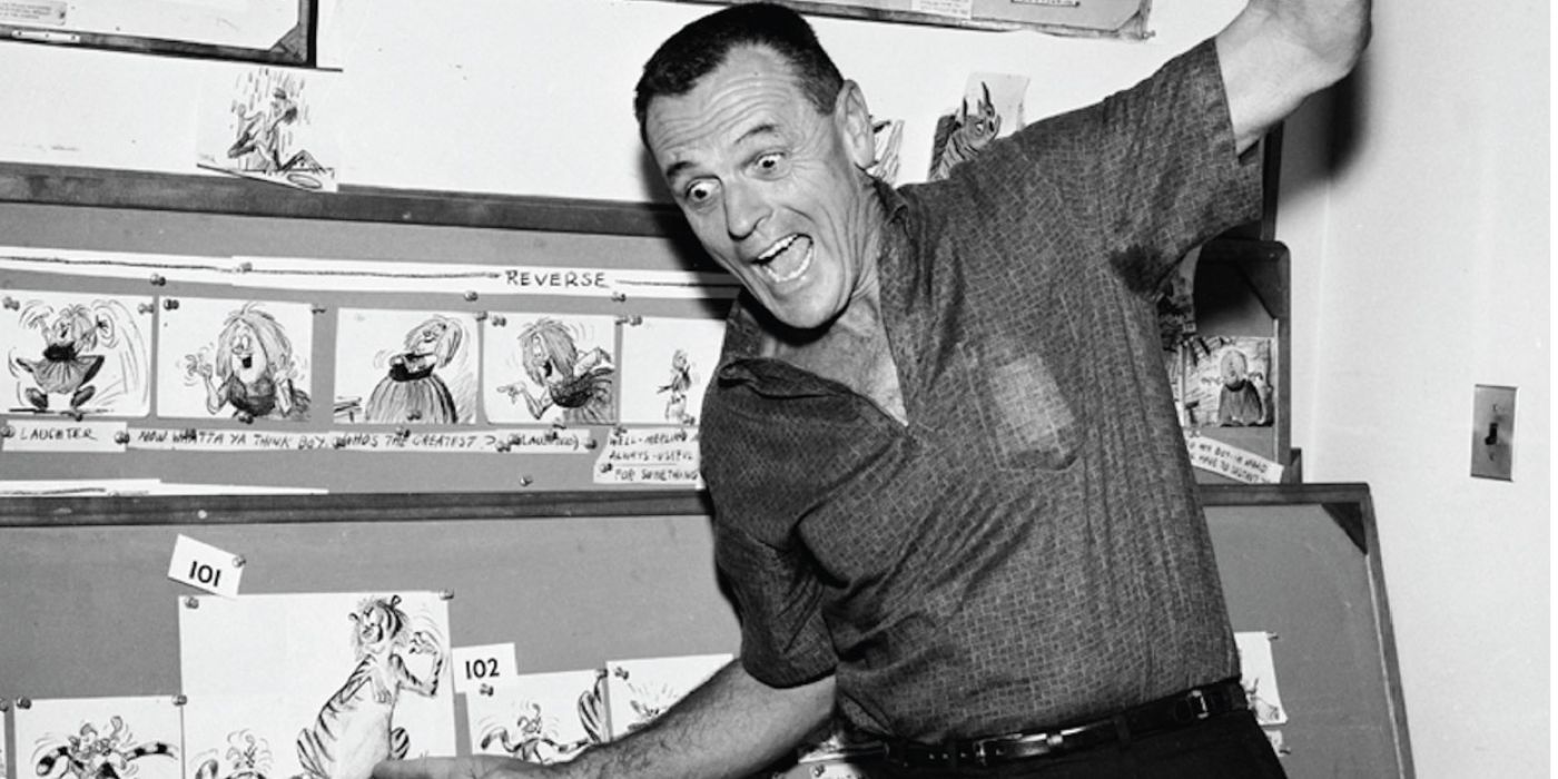 Wolfgang Reitherman acting out a sequence from The Sword in the Stone