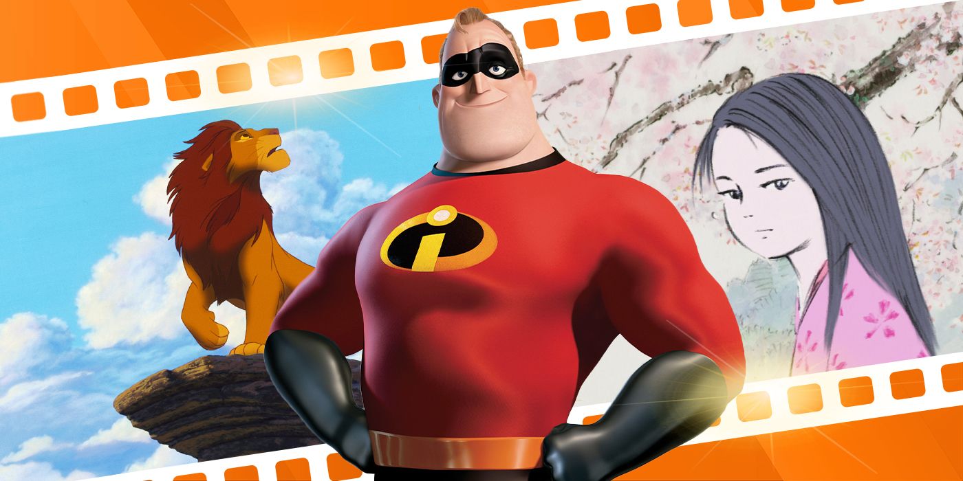 Blended image showing characters from The Lion King, The Incredibles, and The Tale of Princess Kaguya
