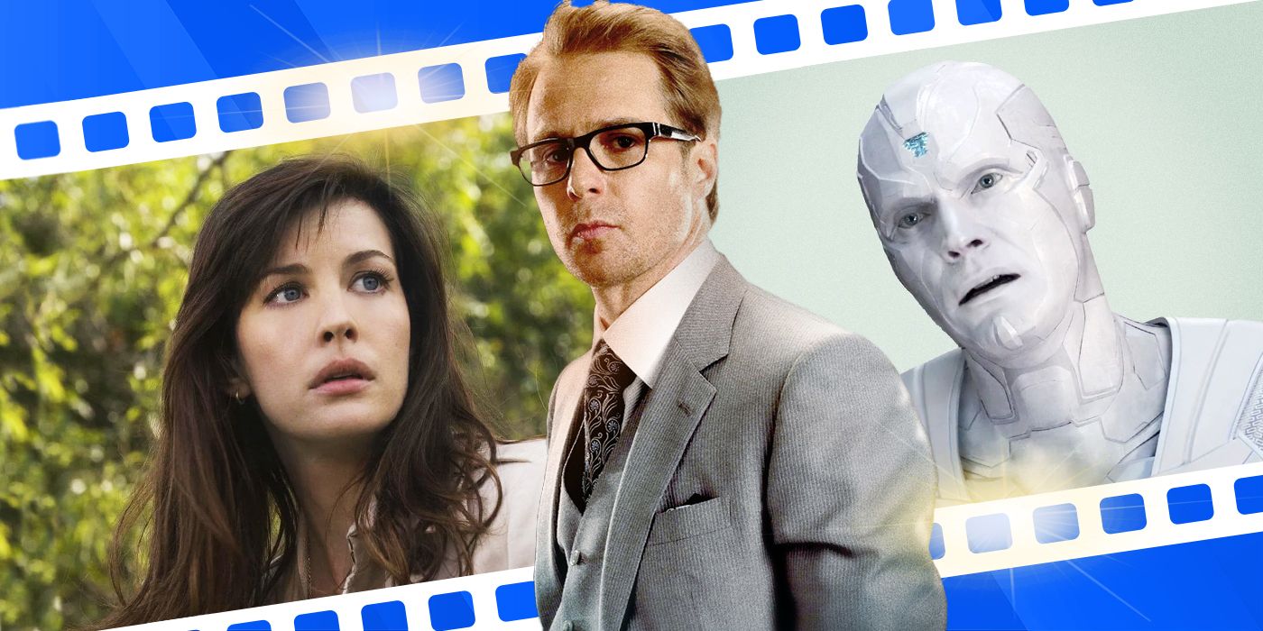 Blended image showing Liv Tyler, Sam Rockwell, and Paul Bettany in the MCU.