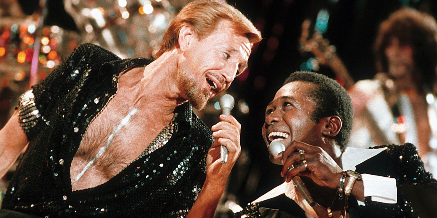 Roy Scheider and Ben Vereen perform a song on stage during the climactic dream sequence in 'All That Jazz'