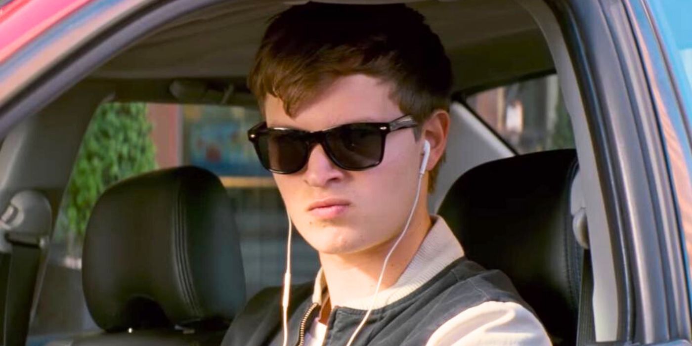Ansel Elgort behind the wheel in Baby Driver