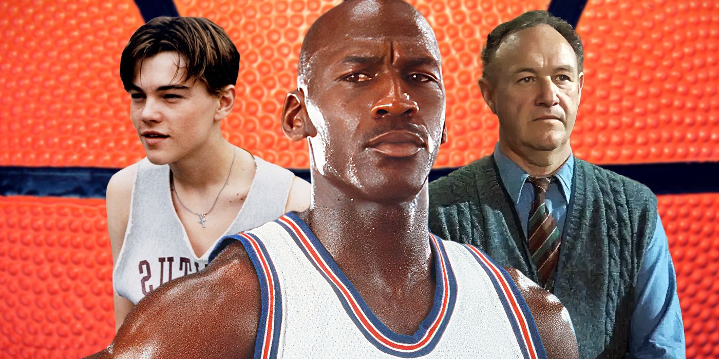 Blended image showing characters from The Basketball Diaries, Space Jam, and Hoosiers.