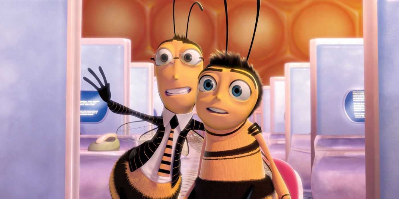 Barry and Adam chatting while looking to the distance in Bee Movie