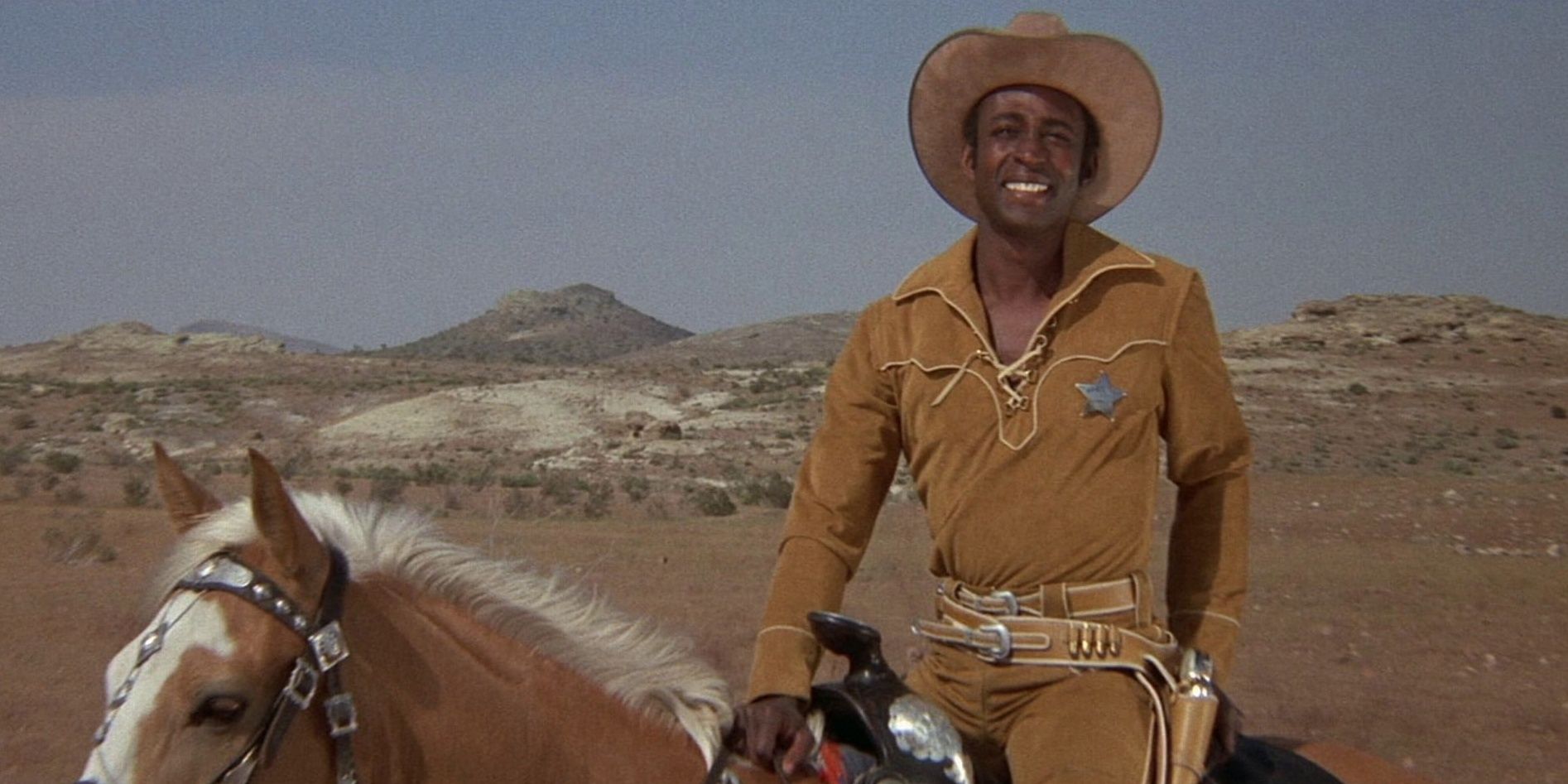 Blazing Saddles Cleavon Little as Sheriff Bart on a horse