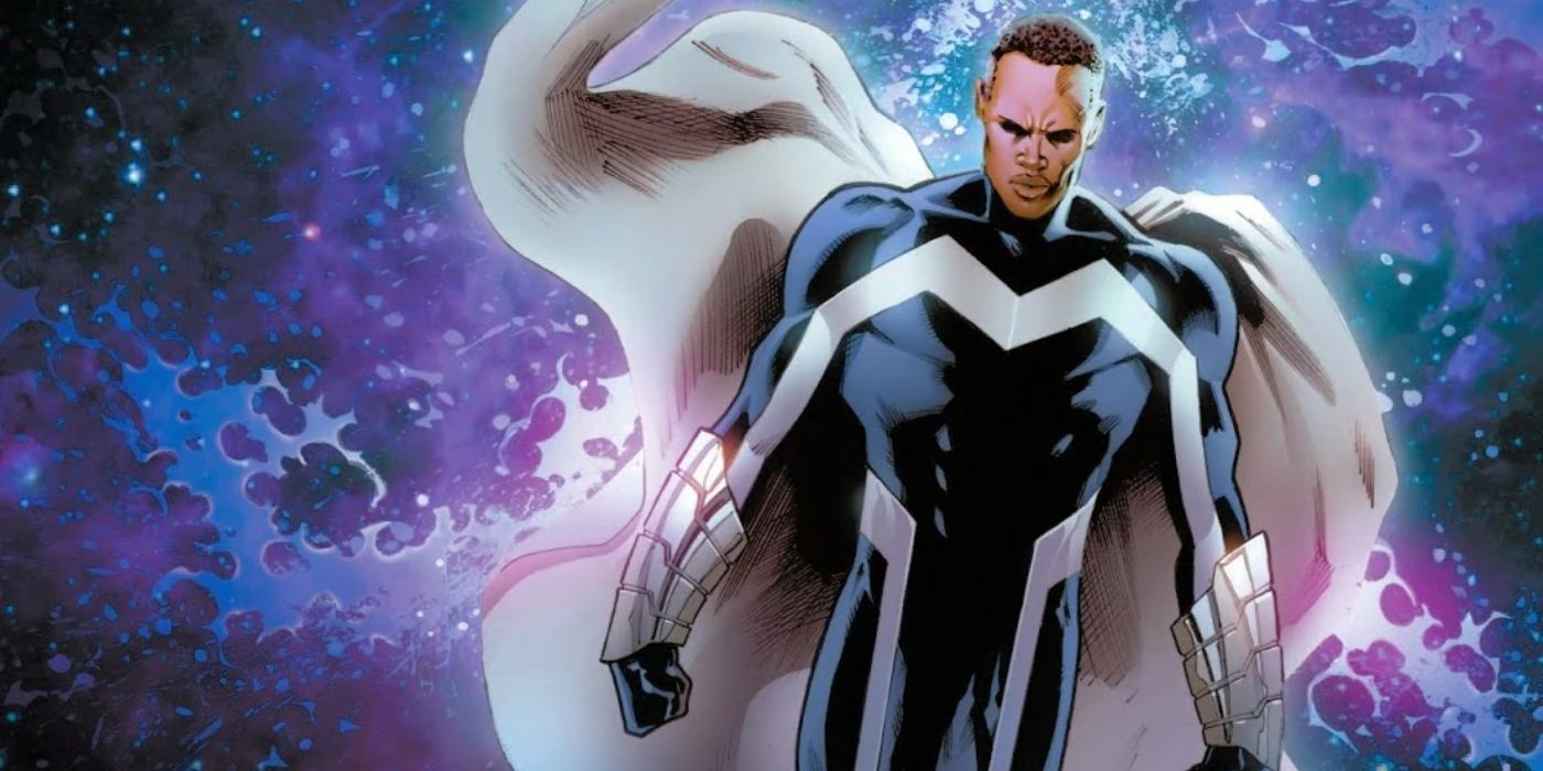 Blue Marvel hovering on space