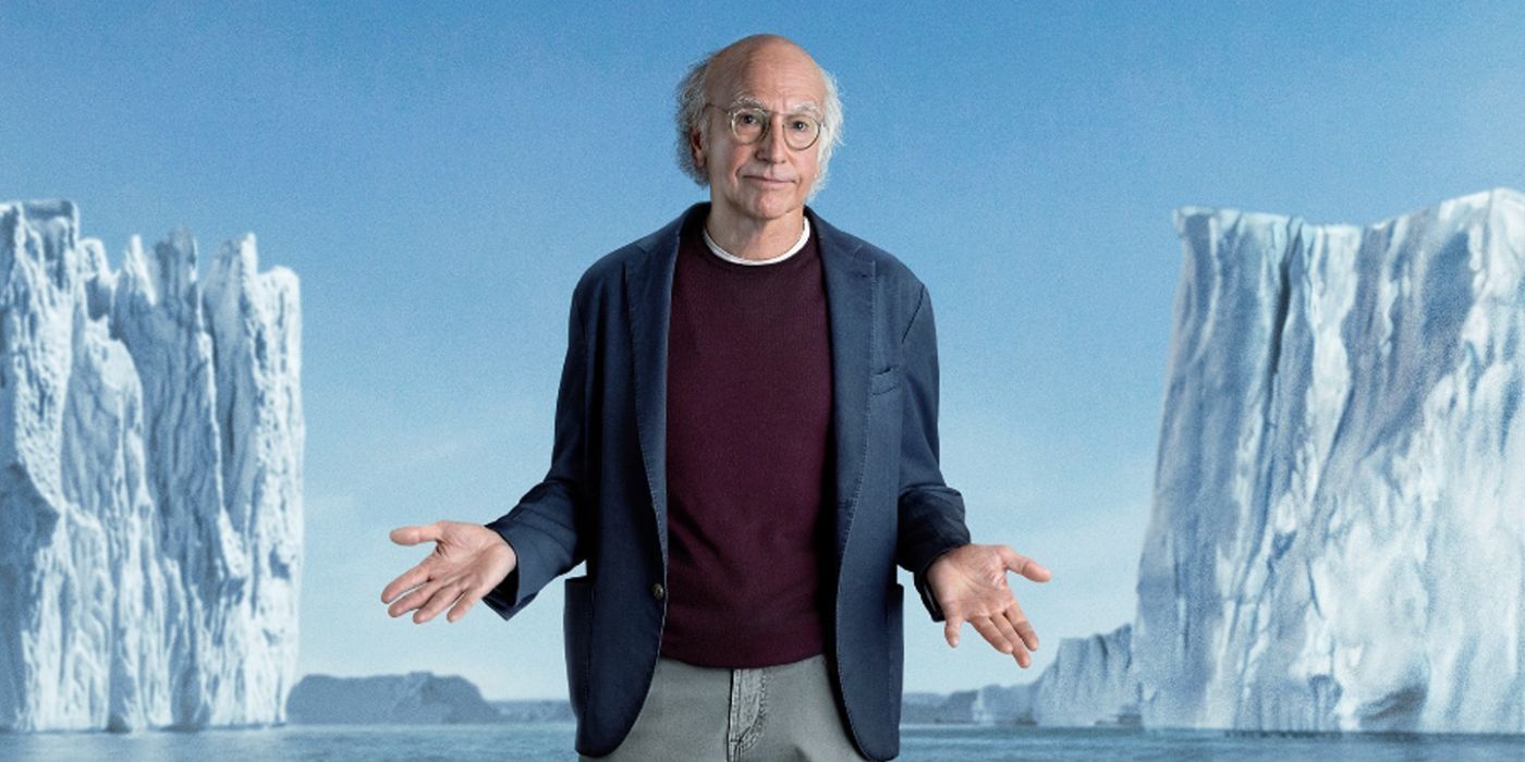 Larry David, standing between a backdrop of two glaciers for the &lsquo;Curb Your Enthusiasm&rsquo; poster