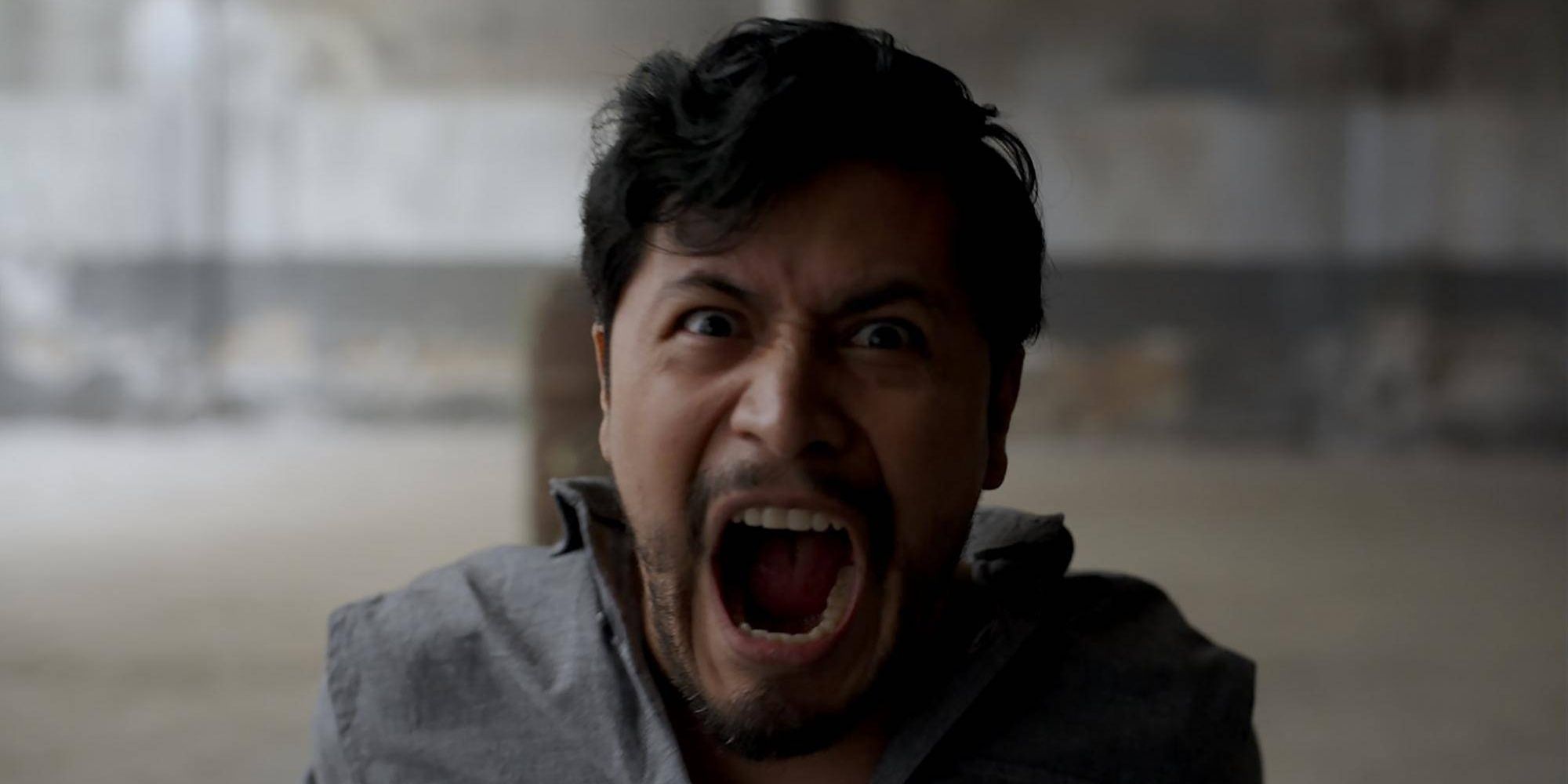 Harold Torres as Santiago screaming at the camera in Disappear Completely