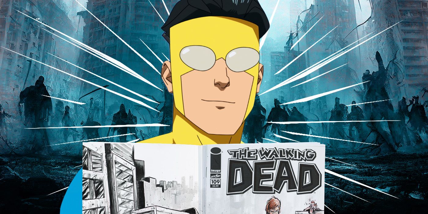 Mark Grayson's Invincible holding a walking dead comic