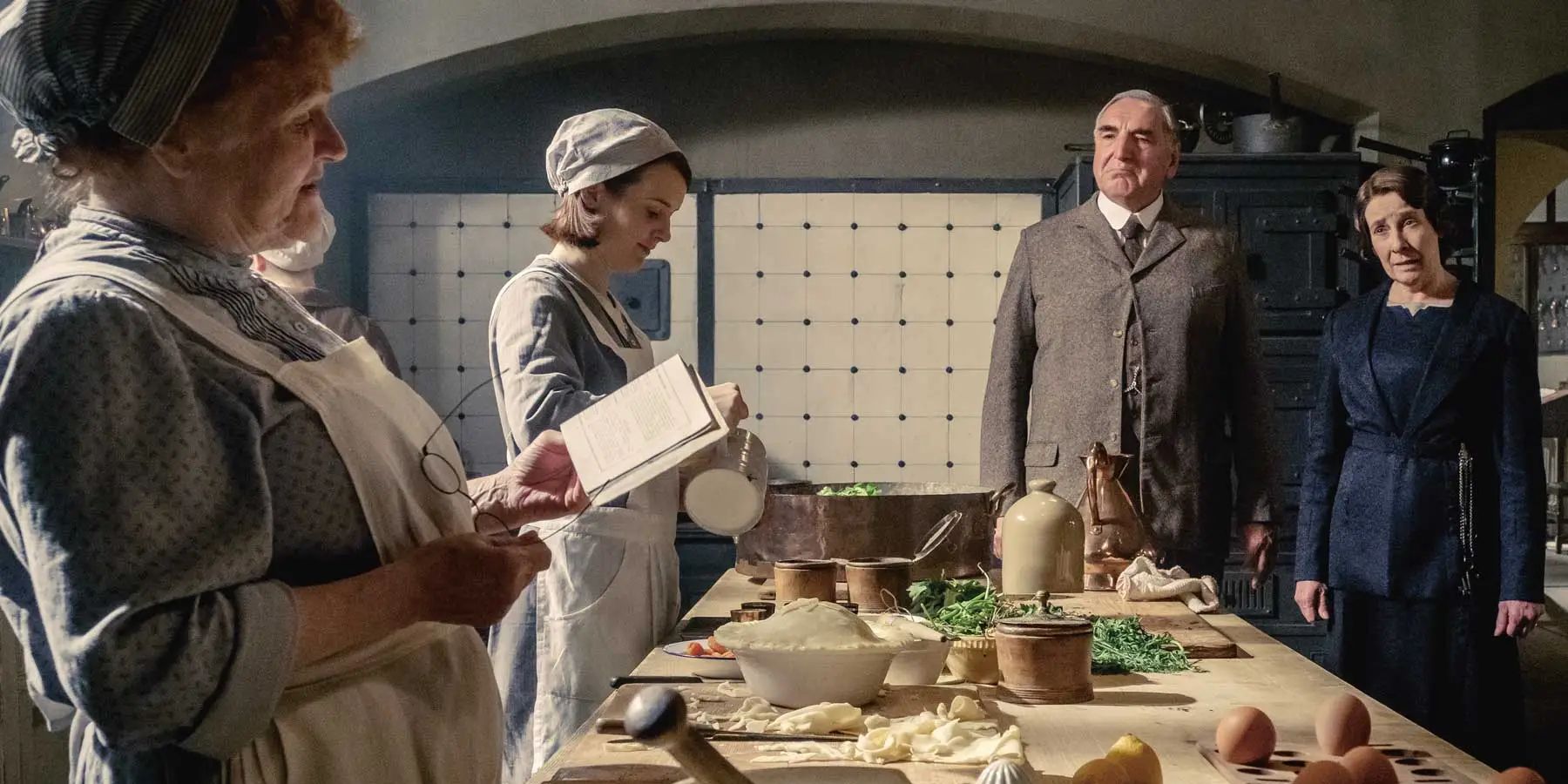 Jim Carter, Phyllis Logan, Lesley Nicol, and Sophie McShera in the Downton Abbey movie