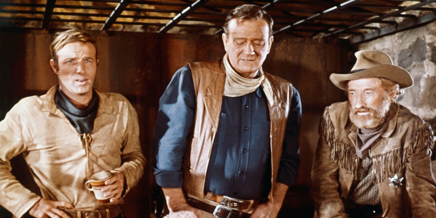 James Caan Mississippi, John Wayne as Cole Thornton, and Arthur Hunnicutt as Bull in El Dorado
