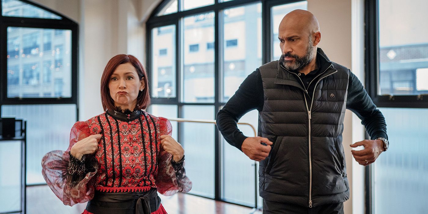 Carrie Preston and Keegan Michael Key in a dance studio in Elsbeth 