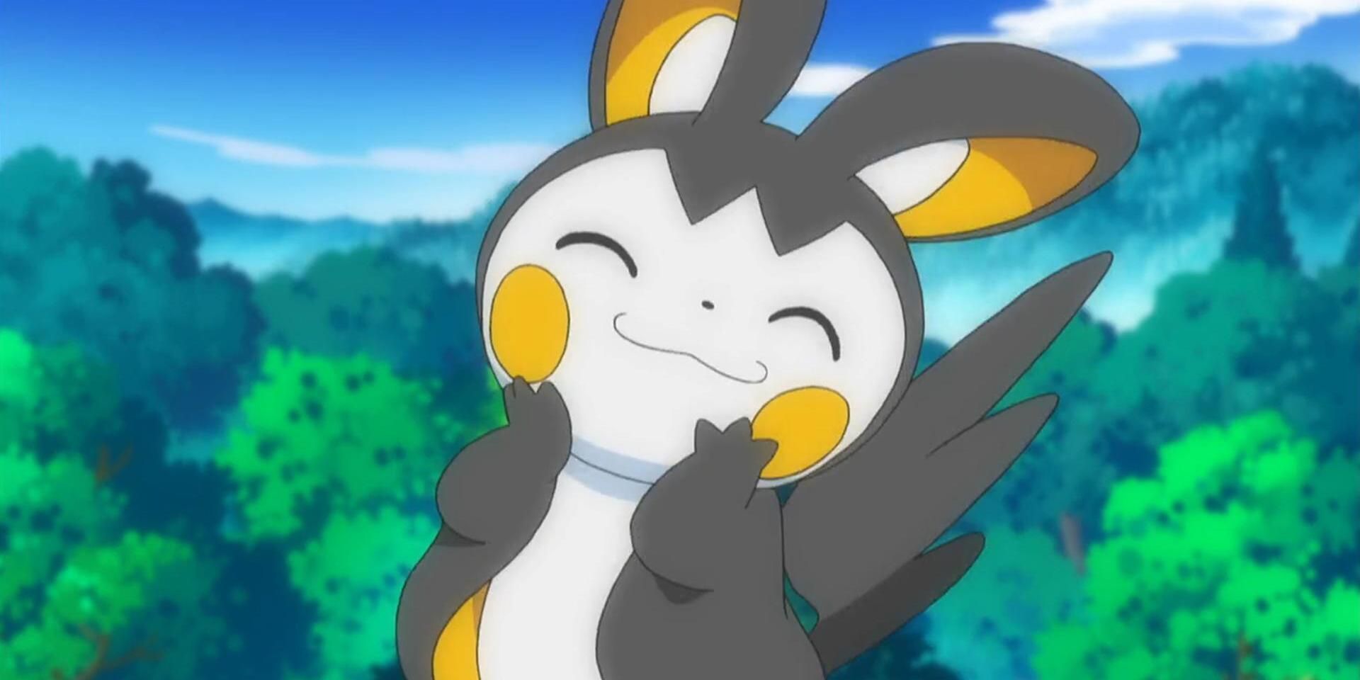 A still from the Pokémon anime featuring Emolga, the Sky Squirrel Pokémon