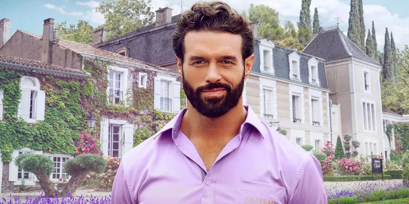 Eric Funderwhite standing outside Chateu Rosabelle in his promotional image for Vanderpump Villa