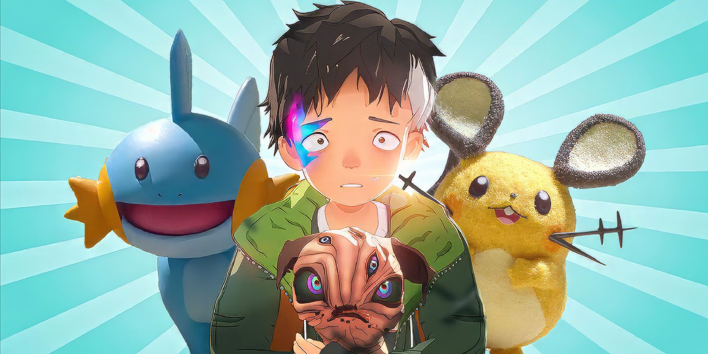 CHaracters from Netflix's My Daemon with two pokemon in the background