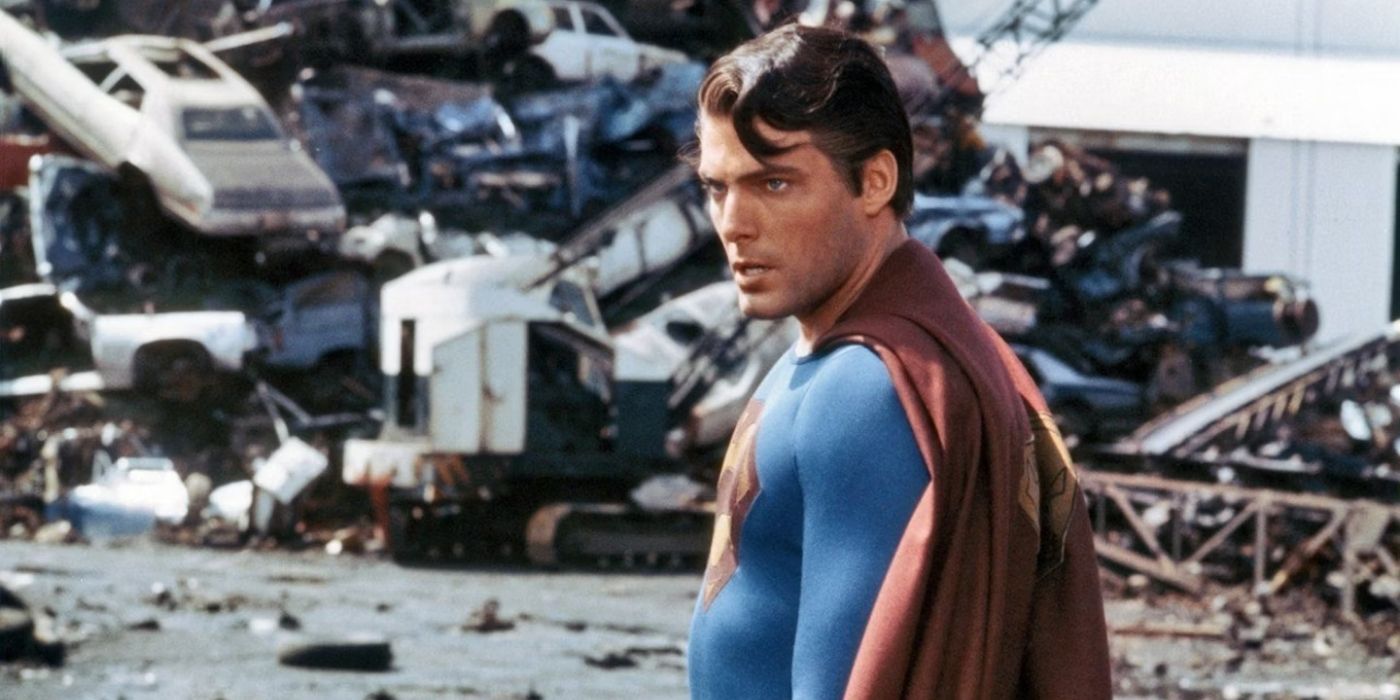 Evil Superman standing in a junkyard in Superman III.
