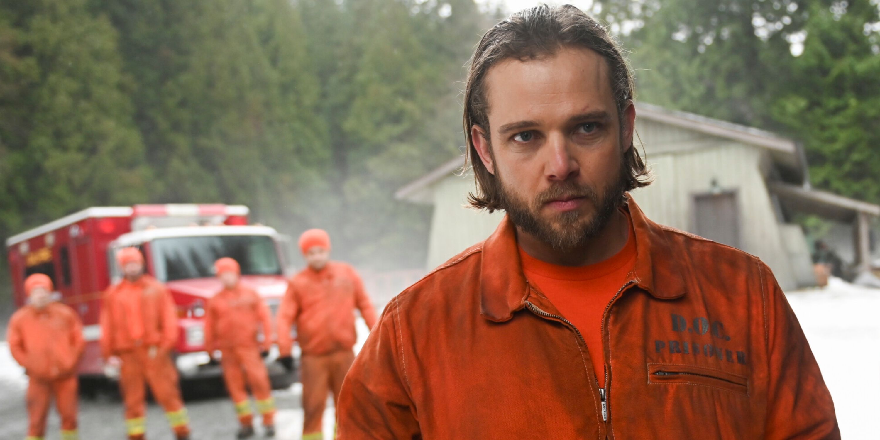 Max Thieriot as Bode Leone at Three Rock inmate camp in Season 2 of CBS' Fire Country