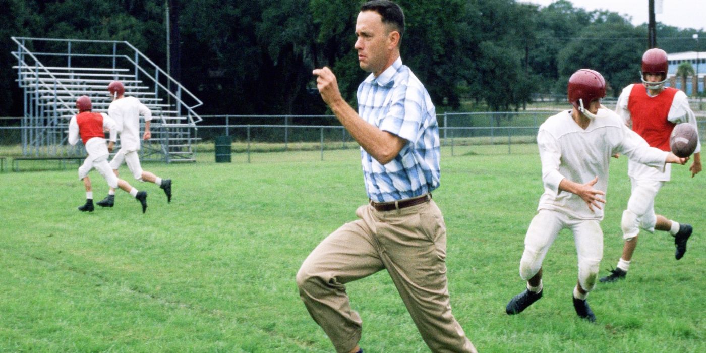 Tom Hanks running across a field in Forrest Gump