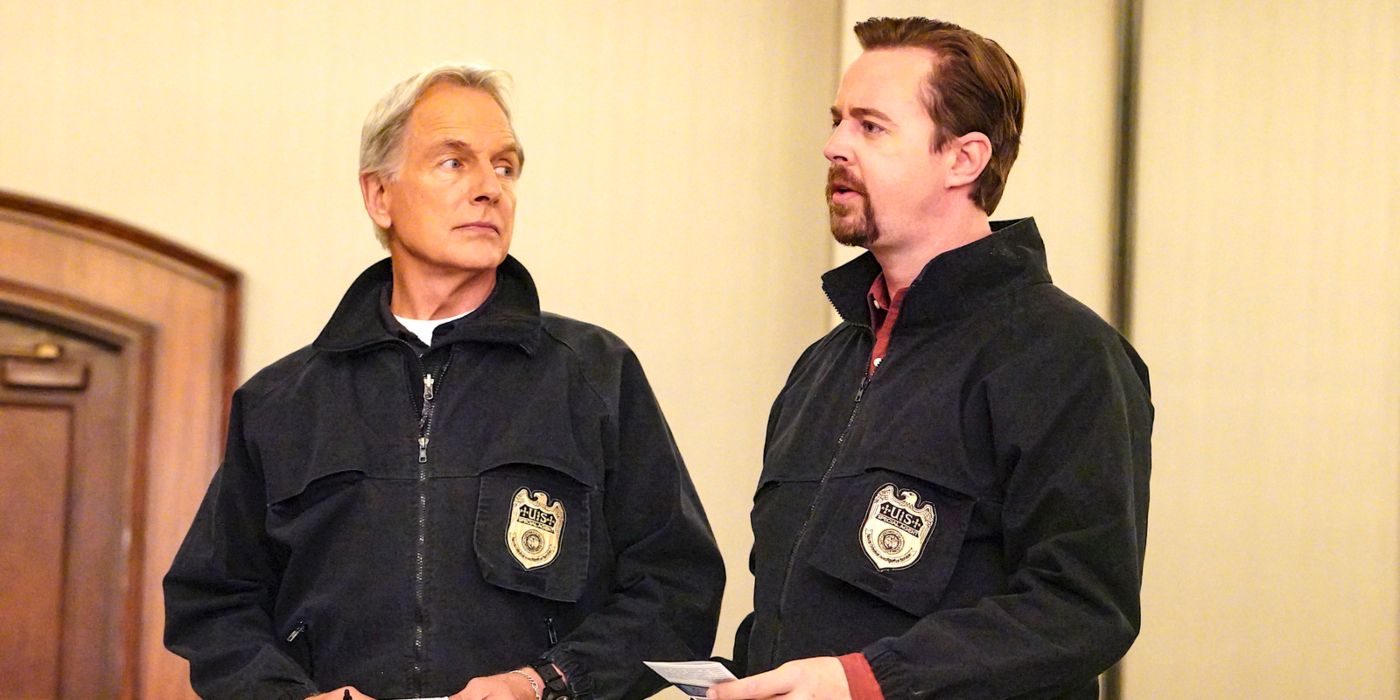 Gibbs and McGee share a chat with someone off-screen while Gibbs watches McGee on NCIS