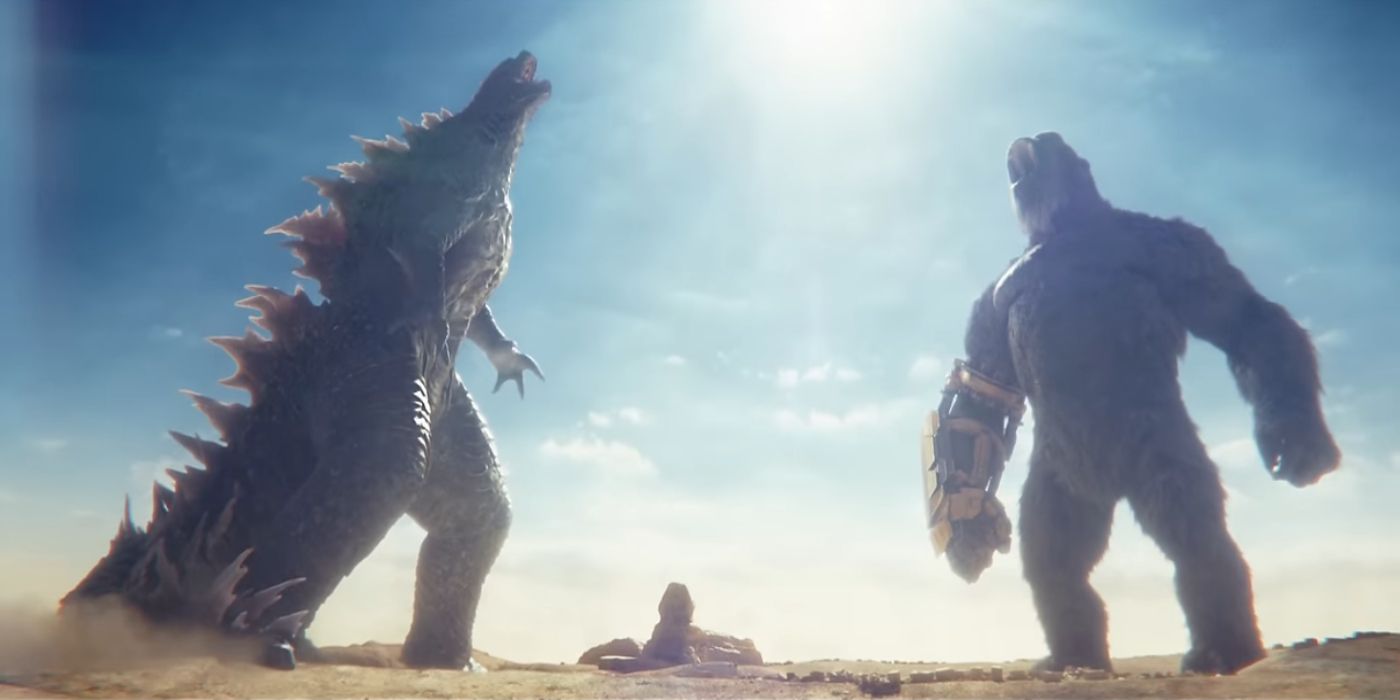 Godzilla and Kong roar at the sky in Egypt in Godzilla x Kong: The New Empire