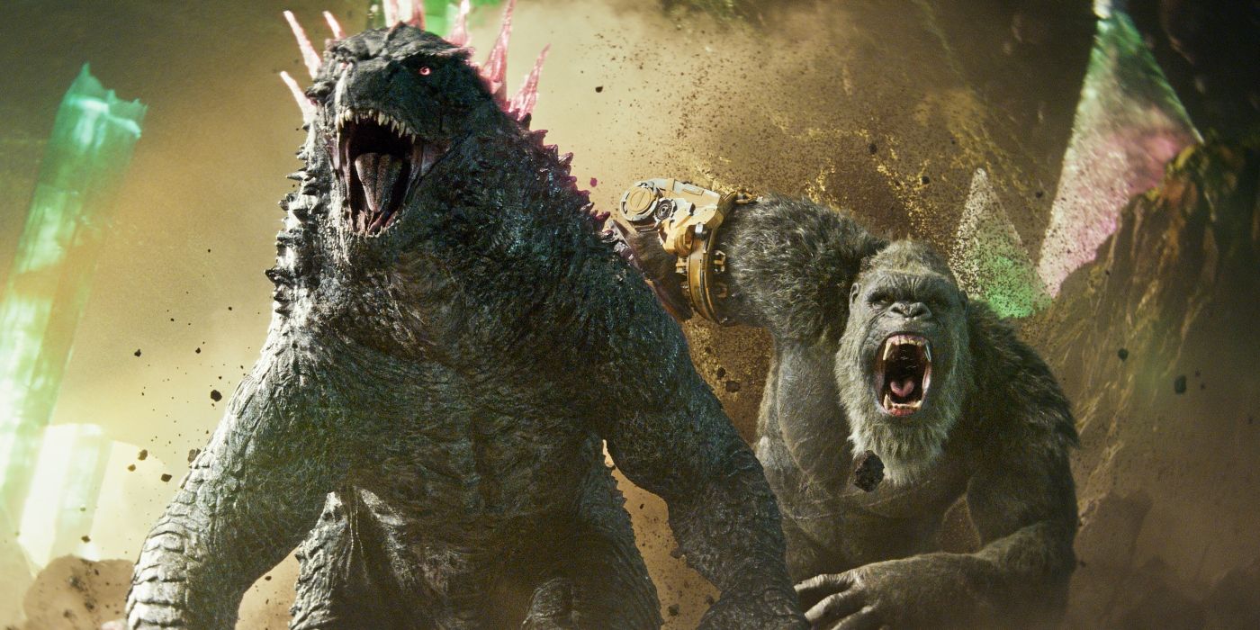 Godzilla and Kong run toward the camera ready to fight in Godzilla x Kong: The New Empire