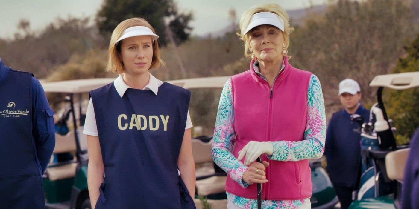 Hannah Einbinder and Jean Smart standing on a golf course in Hacks Season 3