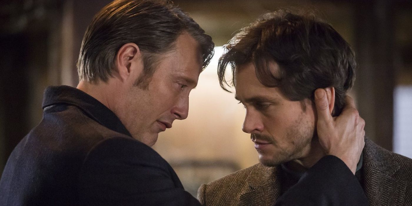 Hannibal Lecter (Mads Mikkelsen) embraces Will Graham (Hugh Dancy) in 'Hannibal' (2013-2015)