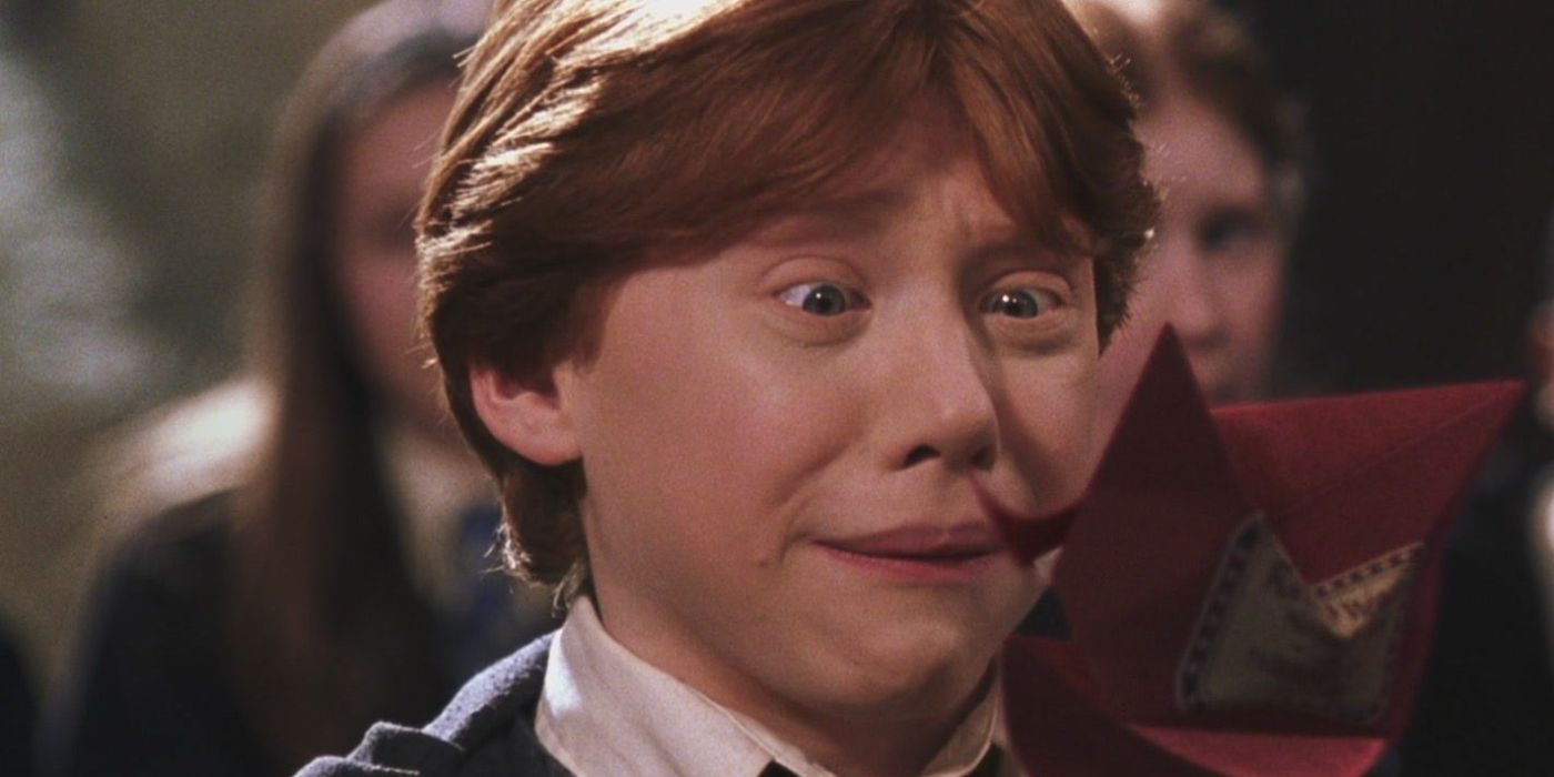 Ron Weasley getting yelled at by a talking envelope in Harry Potter and the Chamber of Secrets