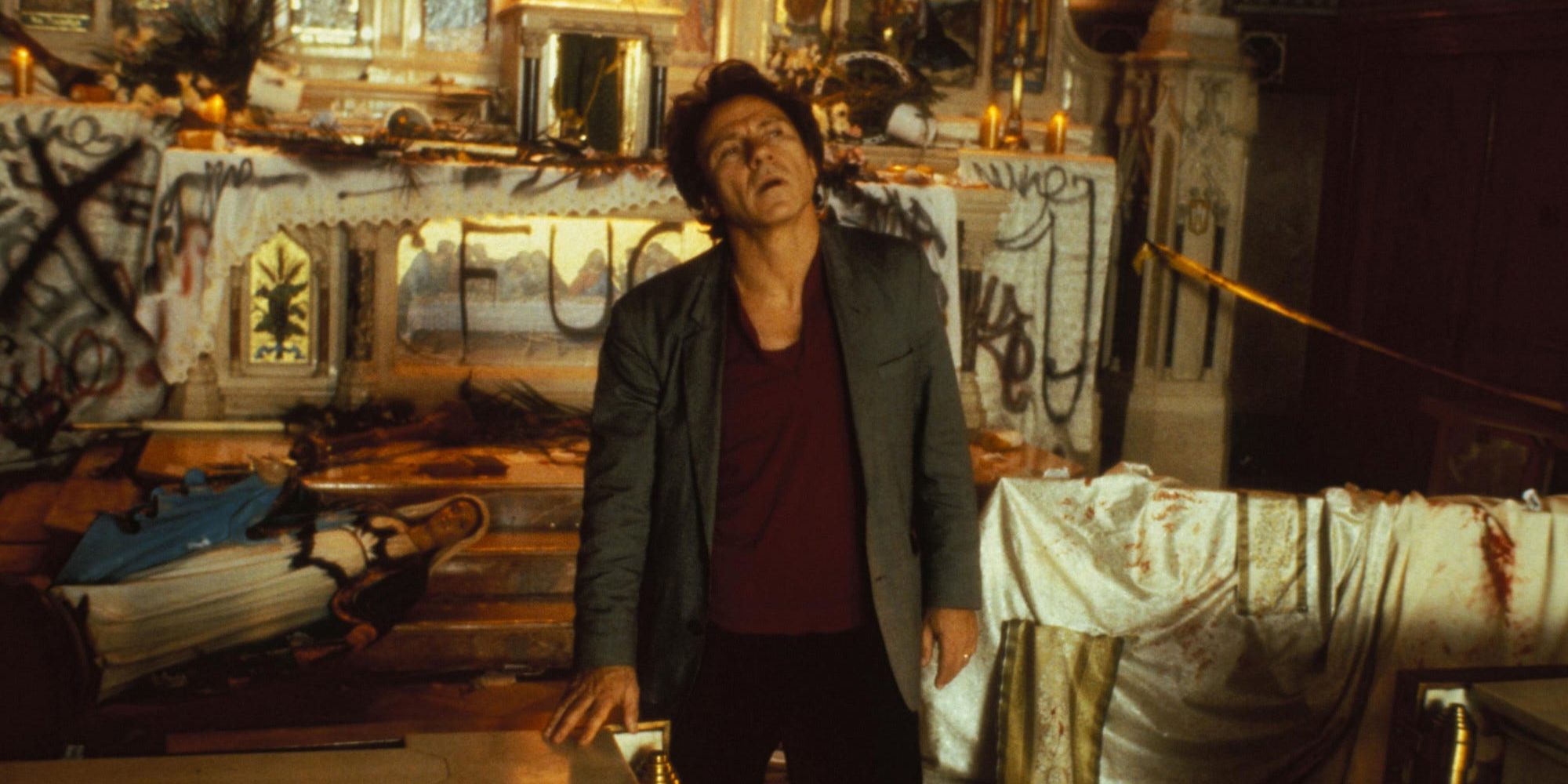 Harvey Keitel in church in Bad Lieutenant