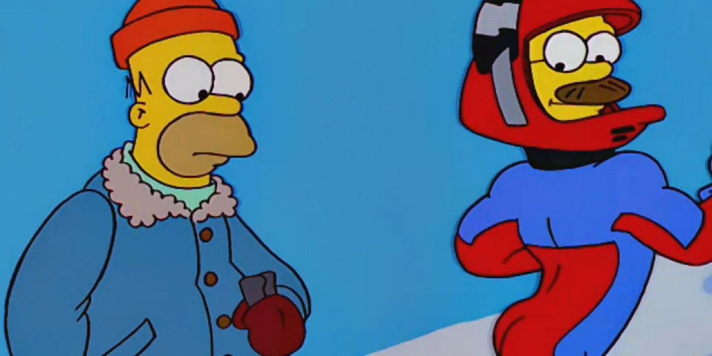 Homero mira fijamente el trasero de Flanders en Los Simpson