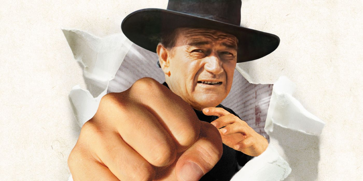 A custom image of John Wayne wearing a cowboy hat and punching forward