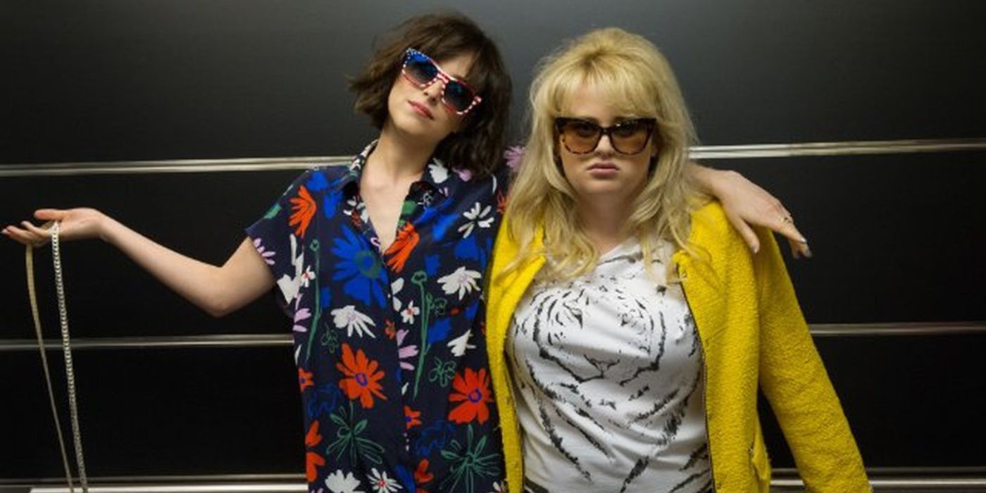 Dakota Johnson and Rebel Wilson posing in sunglasses in How To Be Single