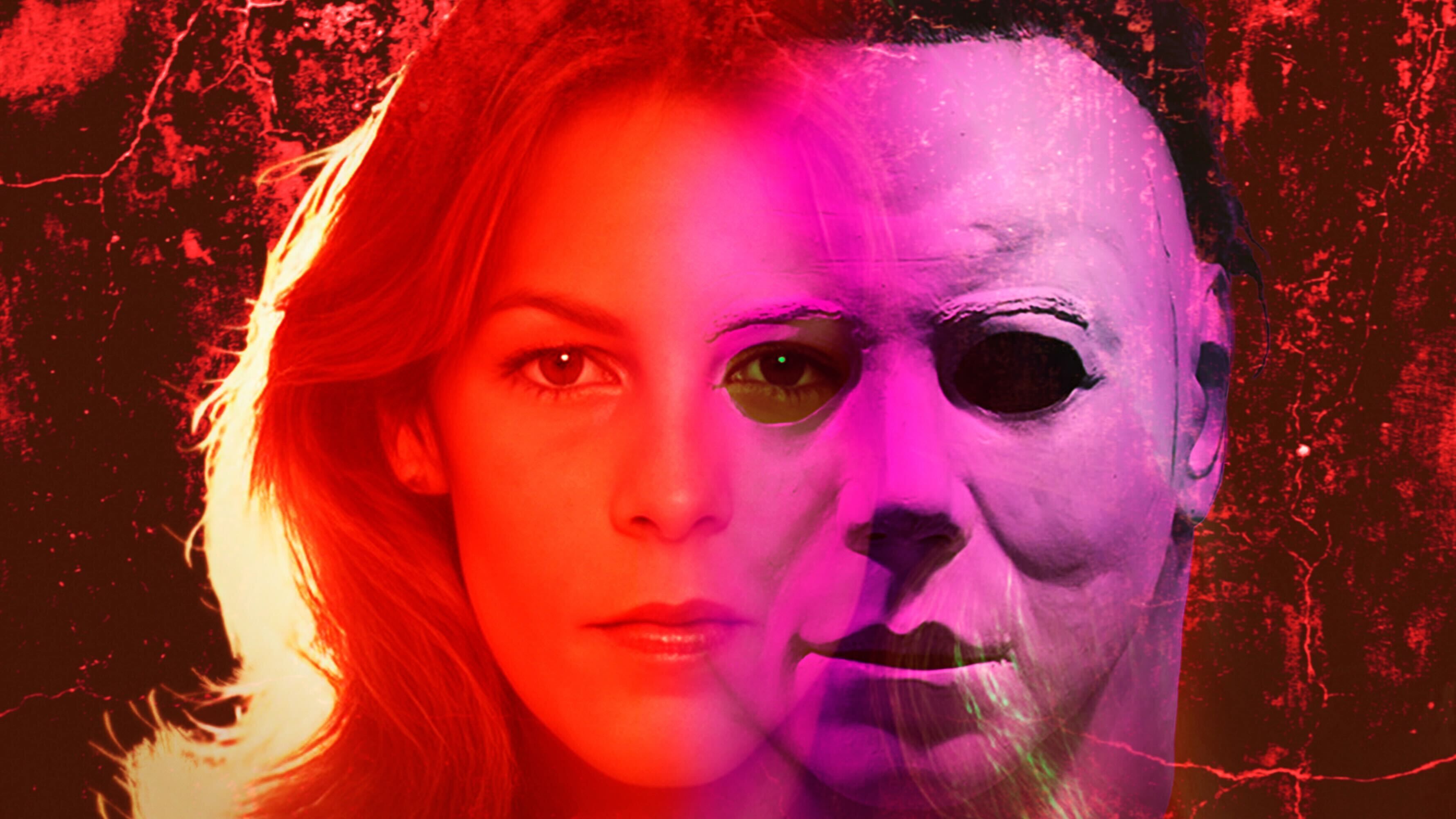 Laurie Strode and Michael Myers from Halloween morphing faces. 
