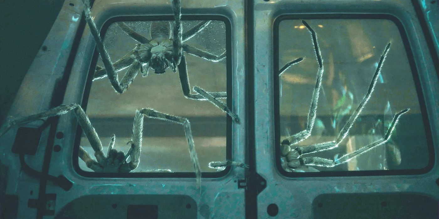 Spiders begin to break into a van in Infested.