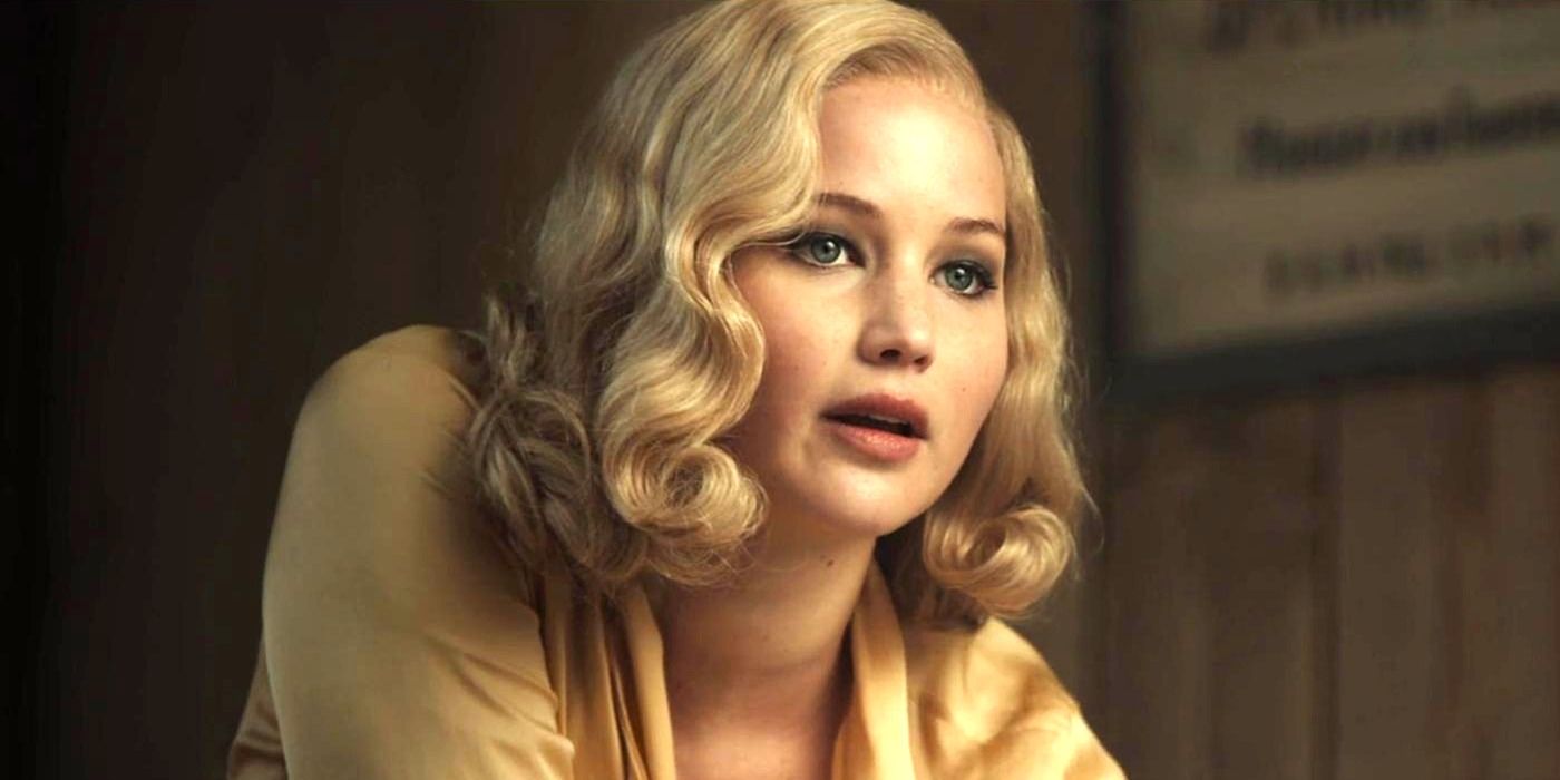 Jennifer Lawrence as Serena looking at a person offscreen in Serena