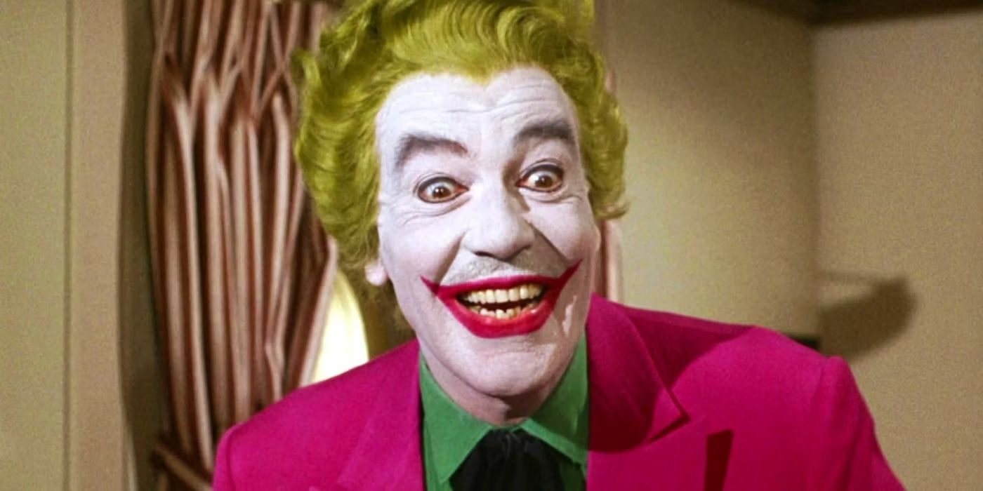 Cesar Romero as the Joker, smiling evilly in the 1966 Batman series