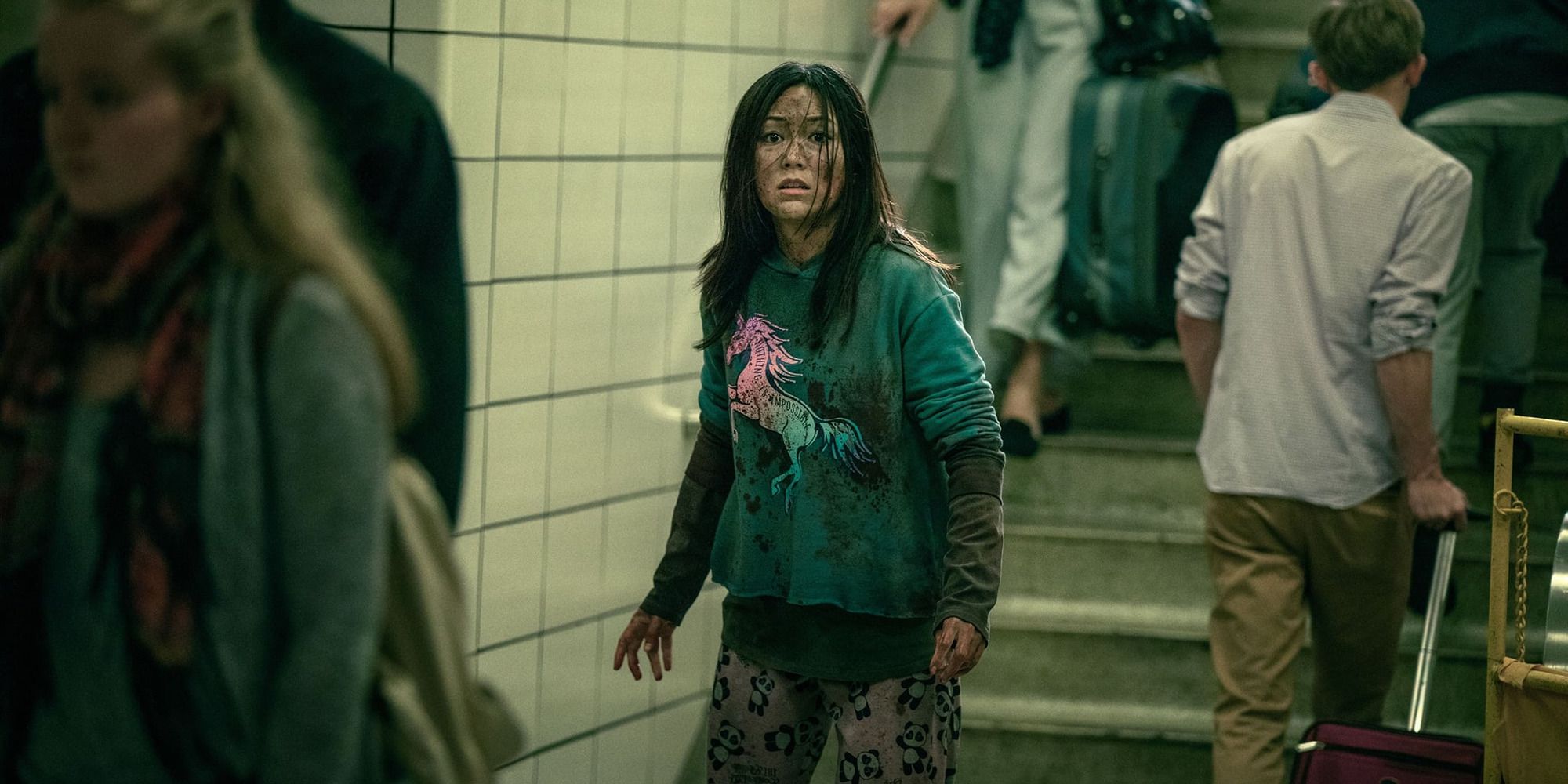 Kimiko with a dirty face in the subway in 'The Boys'