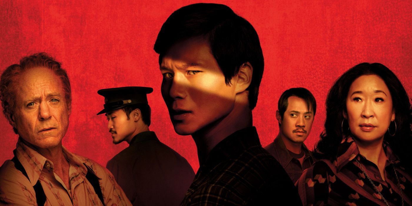 Robert Downey Jr, Duy Nguyen, Hoa Xuande, Fred Nguyen Khan, and Sandra Oh on the poster for The Sympathizer.