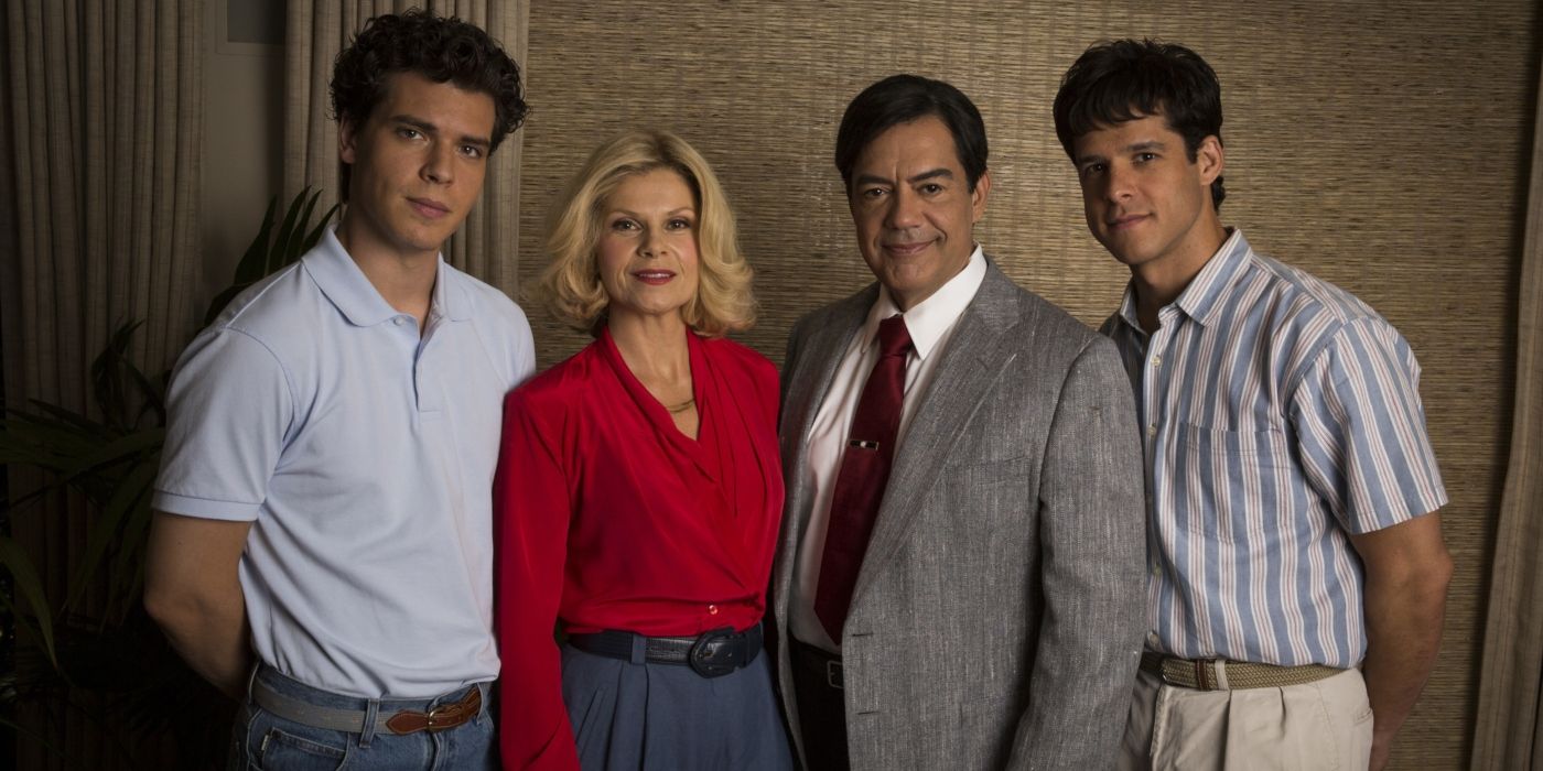Erik and Lyle Menendez, and their parents, in a still from Law & Order True Crime.