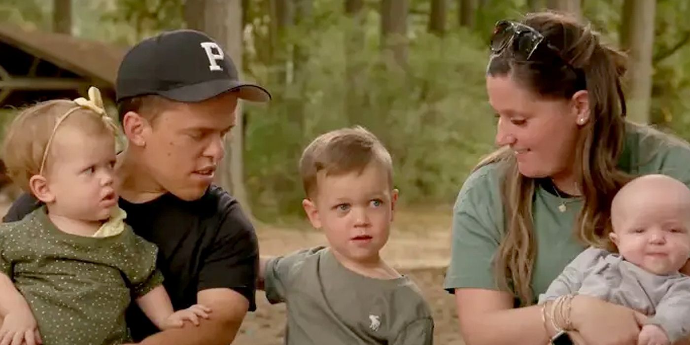 Zach and Tori Roloff with their three children in a scene from Little People, Big World